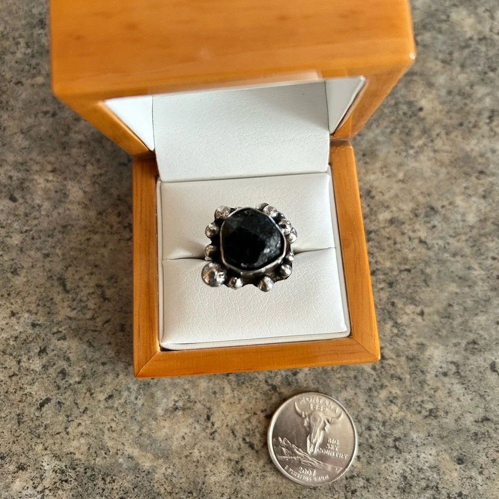 💍 Black Tourmaline Crystal & 925 Sterling Silver Ring, Size 7, Handmade, EUC